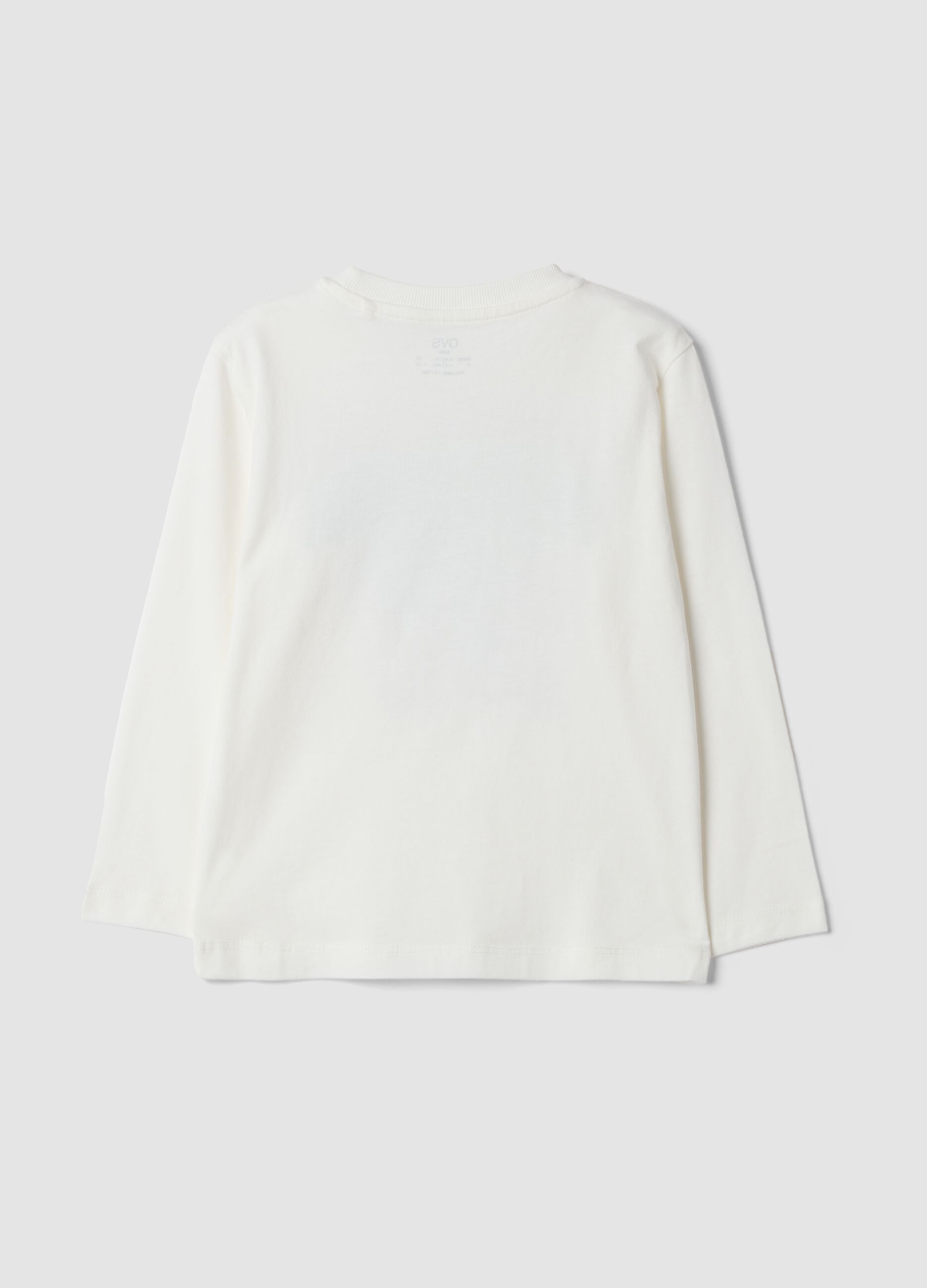 White pure organic cotton T-shirt with varsity-style print