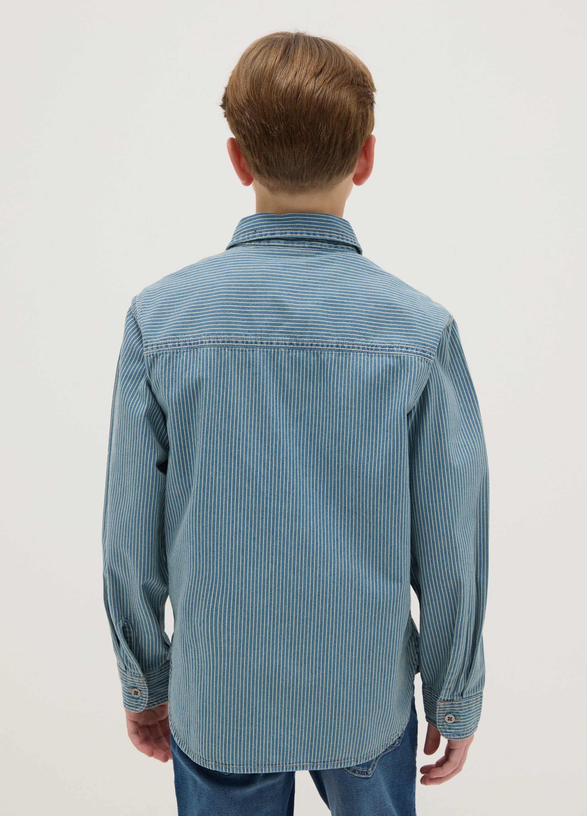 Light blue pure cotton shirt with oversized fit for boys