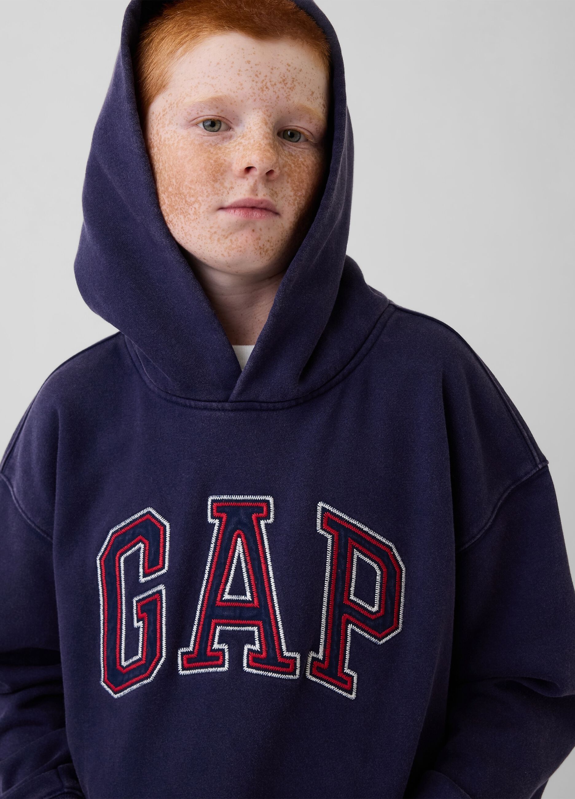 Blue cotton blend kids' hoodie regular fit with hood and logo