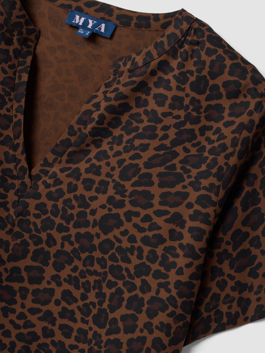 Brown pure viscose blouse with Mandarin collar and animal print, regular fit_6