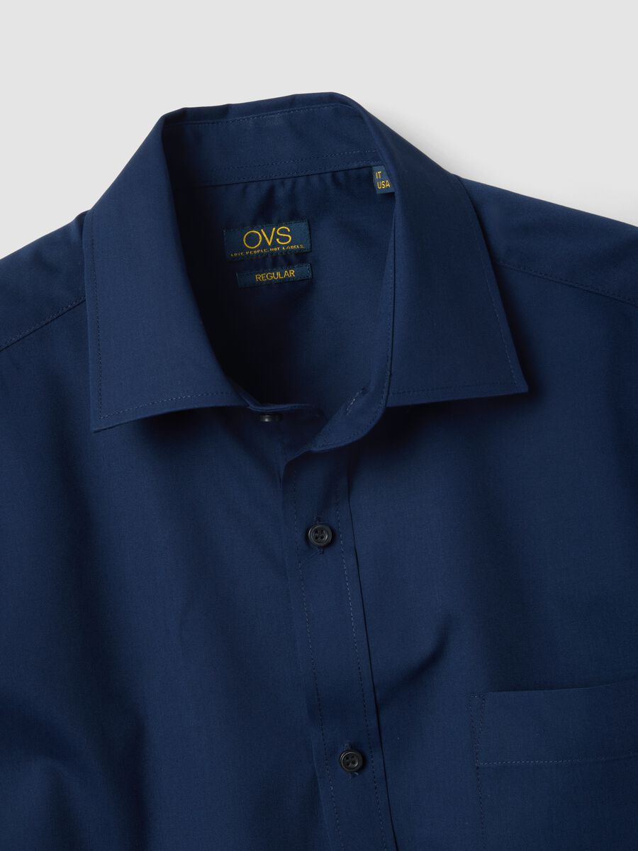 Blue short-sleeved shirt with classic collar_5