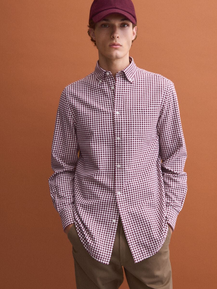 Camicia oxford multicolor a quadri in puro cotone regular fit_0