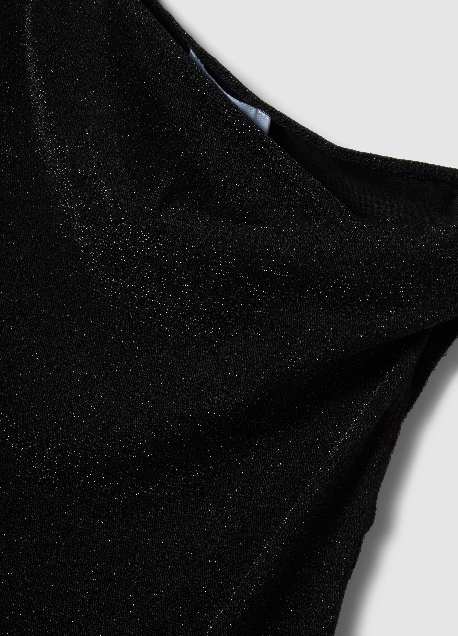 Black viscose blend slim fit T-shirt with Madonna neckline
