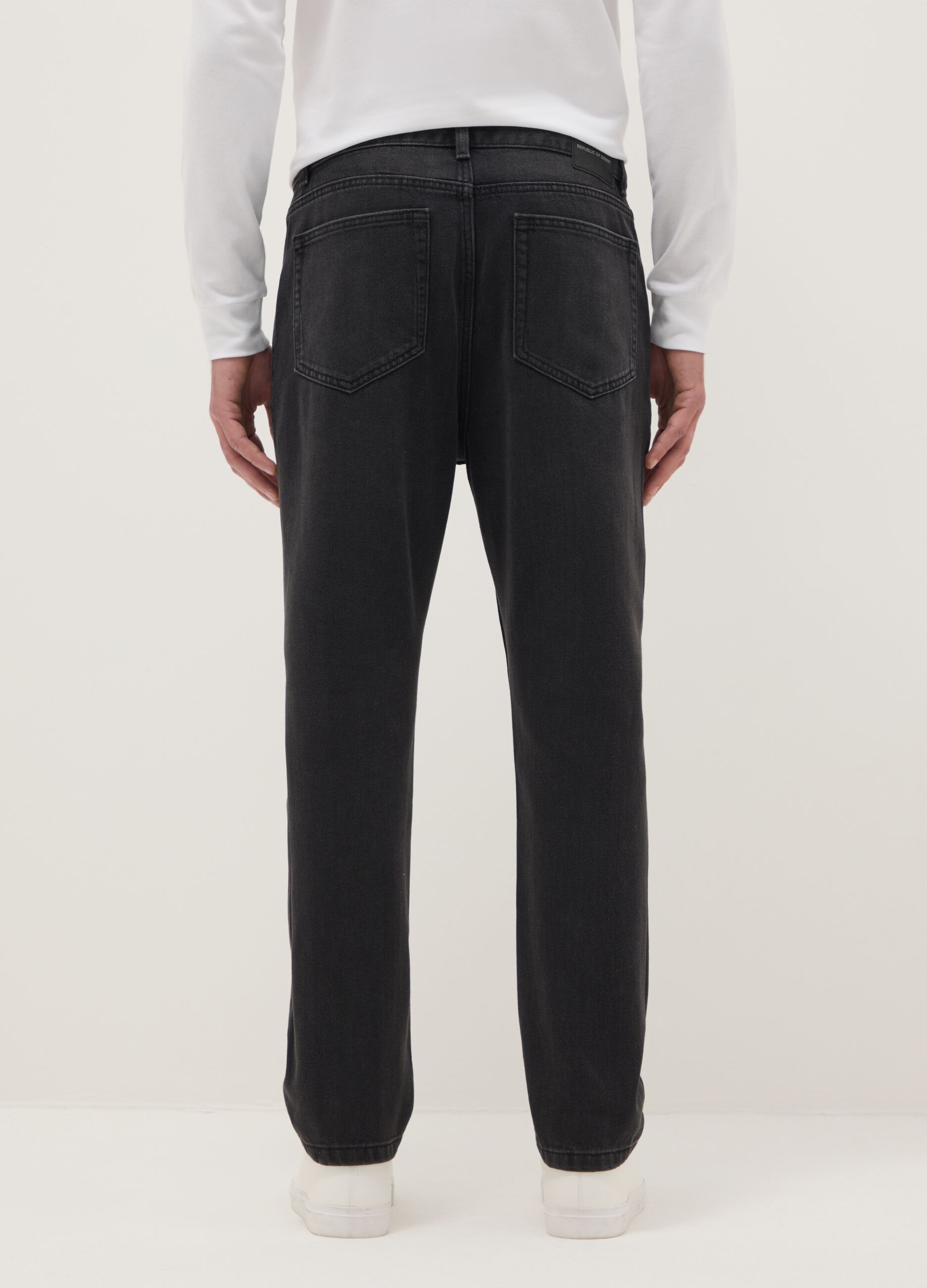 Black denim cotton blend carrot fit jeans