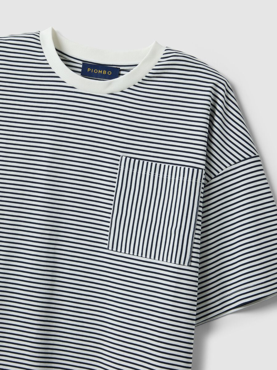 Multi-colour striped cotton blend regular fit t-shirt with pocket_5
