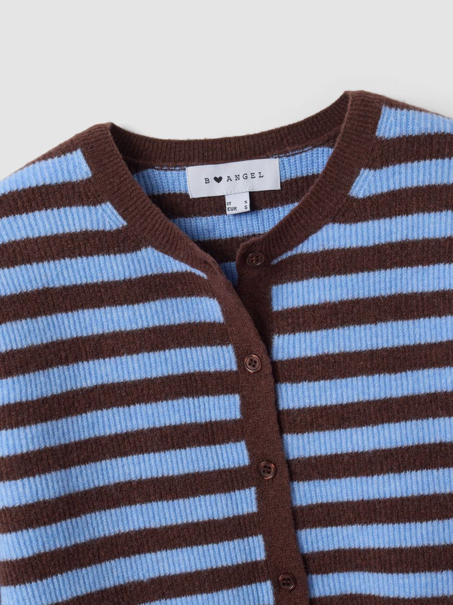 Light blue crew-neck striped cardigan in lyocell-wool blend, oversized fit_1