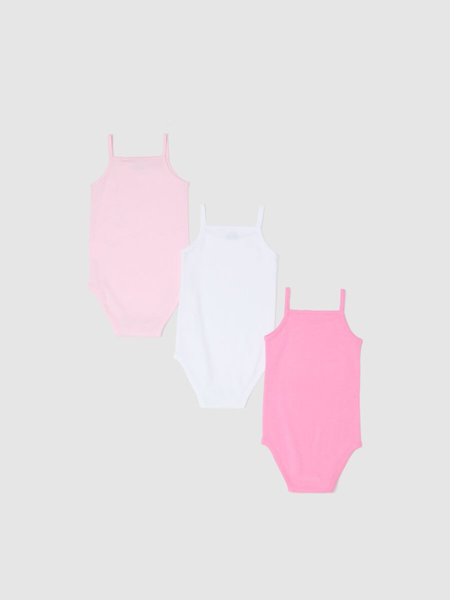 Newborn Girl's Multicolour Pure Cotton Bodysuit Trio with Thin Straps_1
