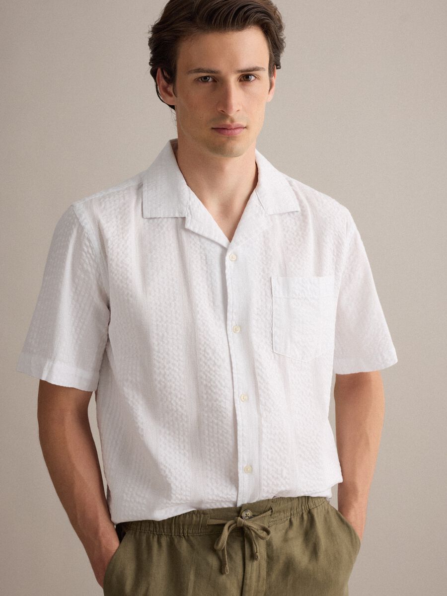 White pure organic cotton shirt with bowling collar, regular fit_0