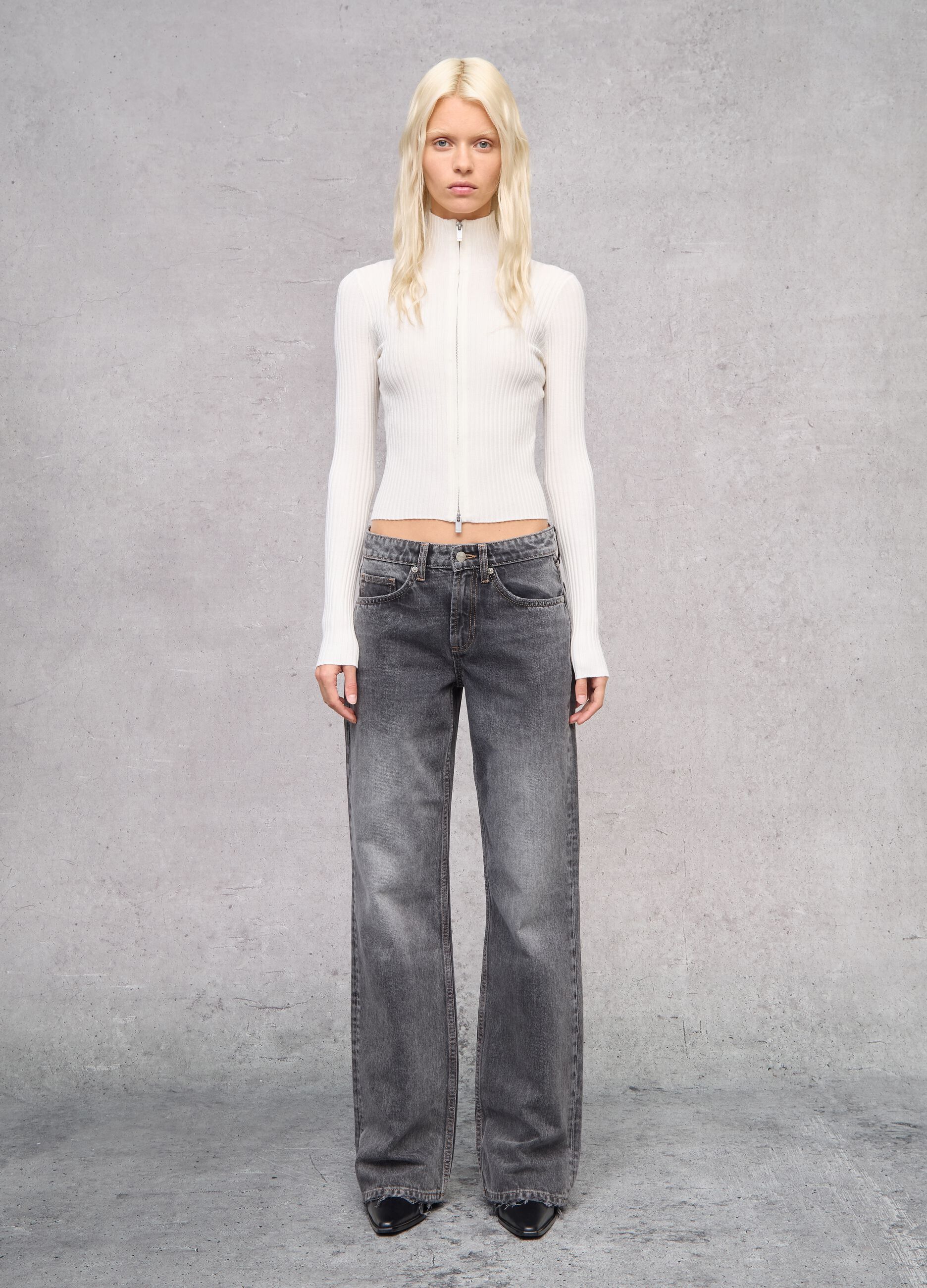 Full-Zip Ribbed Knit White