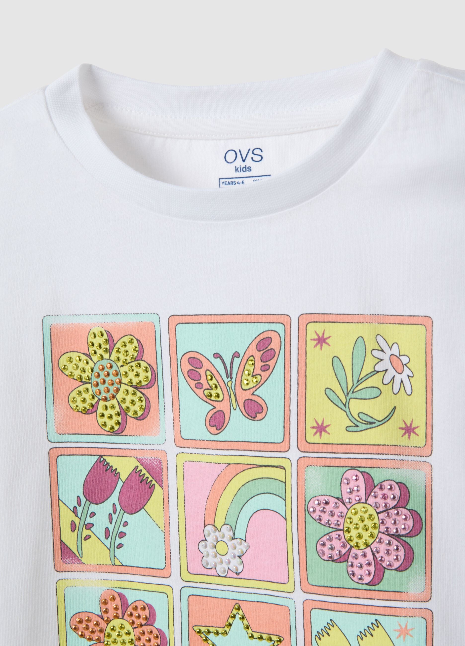 Girls' white pure cotton t-shirt regular fit with print