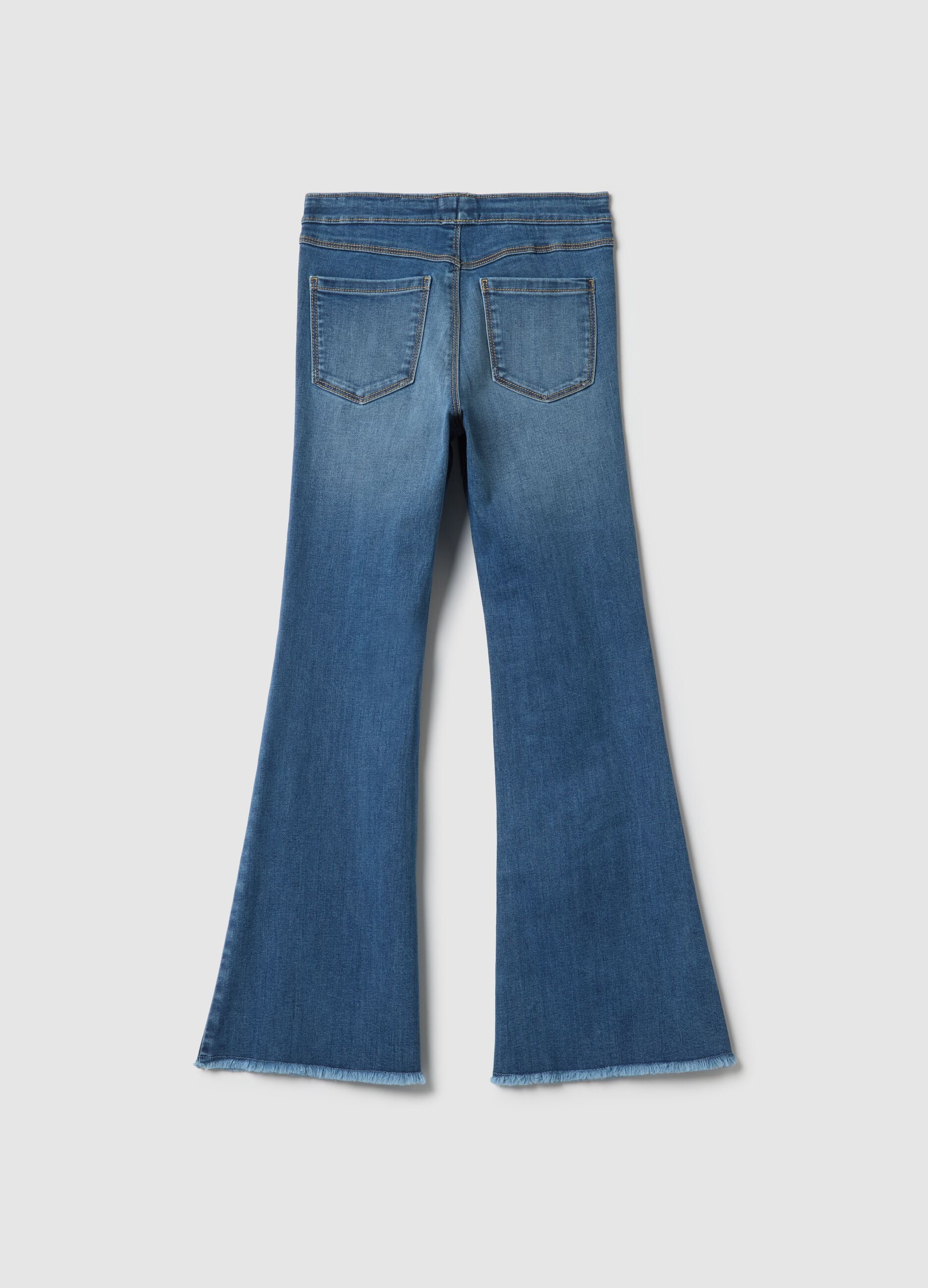 Girls' Blue Stretch Cotton Flare Fit Jeggings