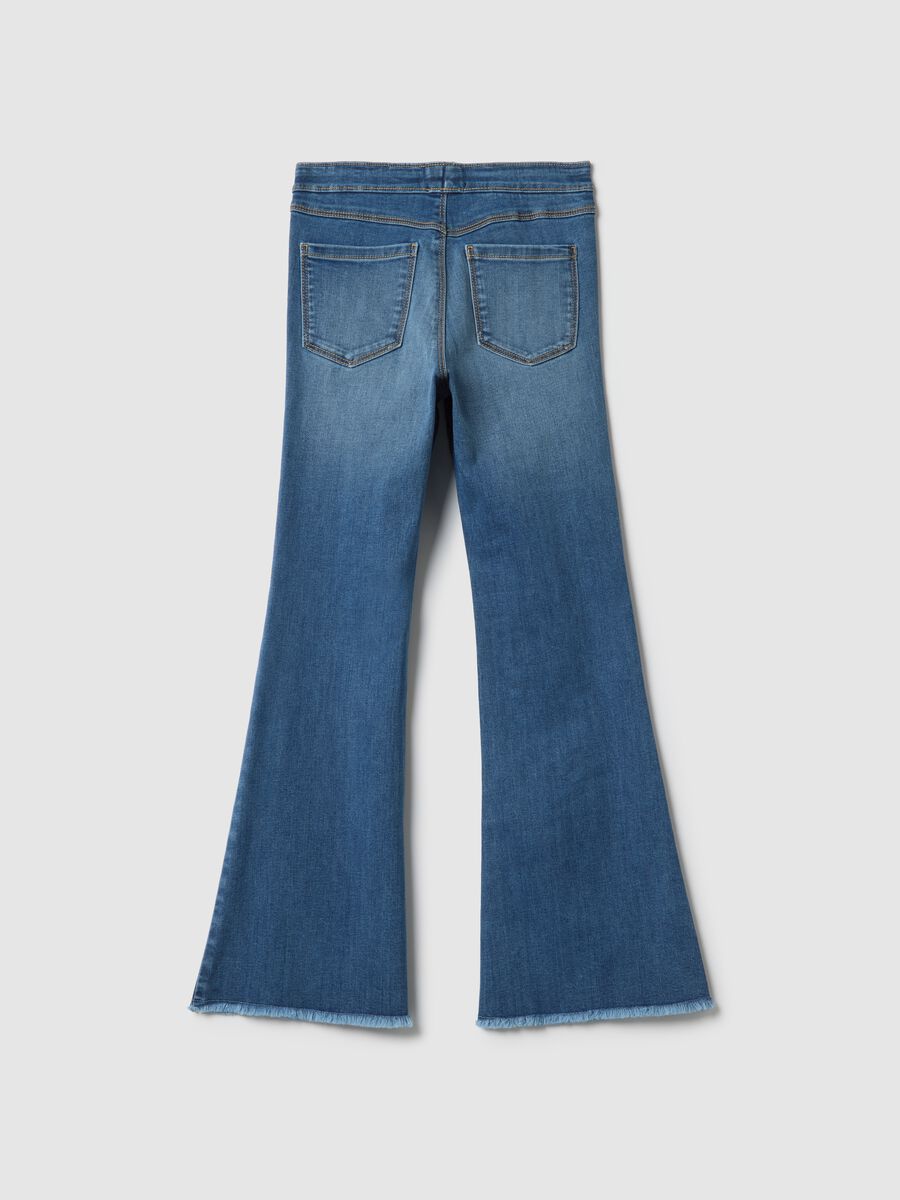 Girls' Blue Stretch Cotton Flare Fit Jeggings_4
