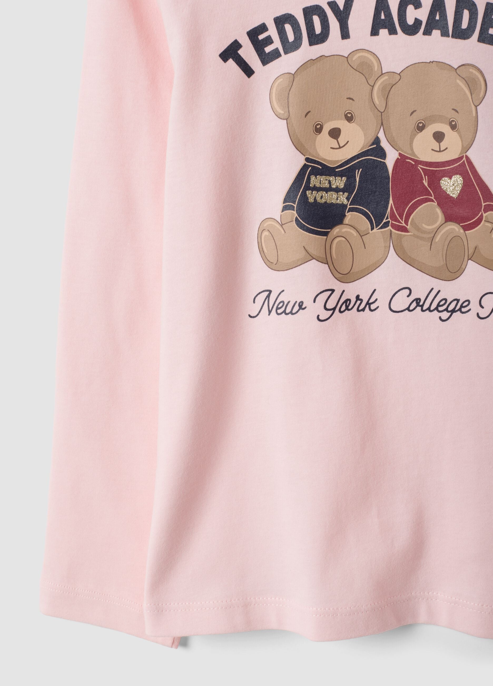 Pink pure organic cotton teddy print T-shirt for girls