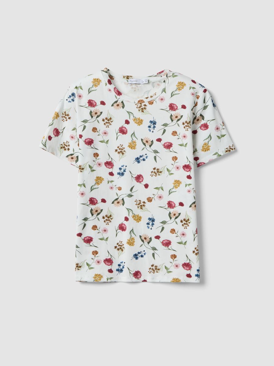 White stretch cotton T-shirt with floral print, regular fit_4