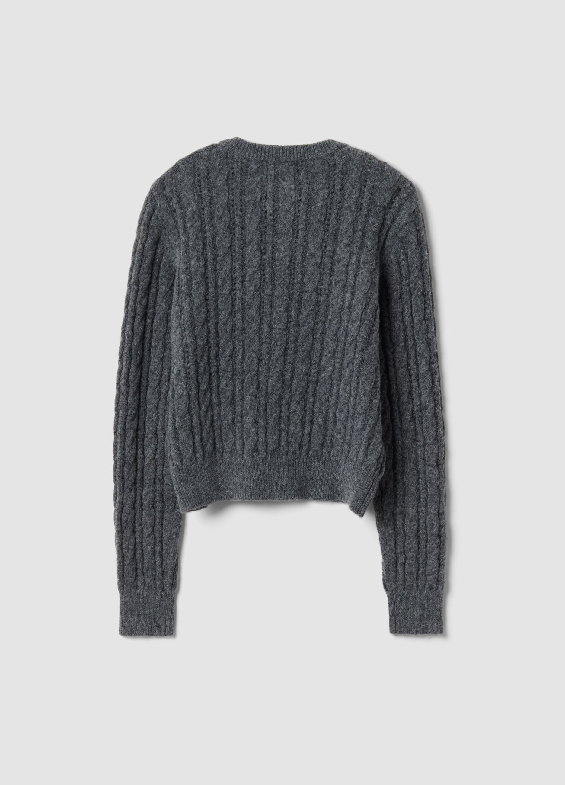 Grey wool-blend cable-knit cardigan
