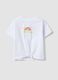 Girls&rsquo; white pure cotton regular-fit T-shirt with embroidery and bow_0