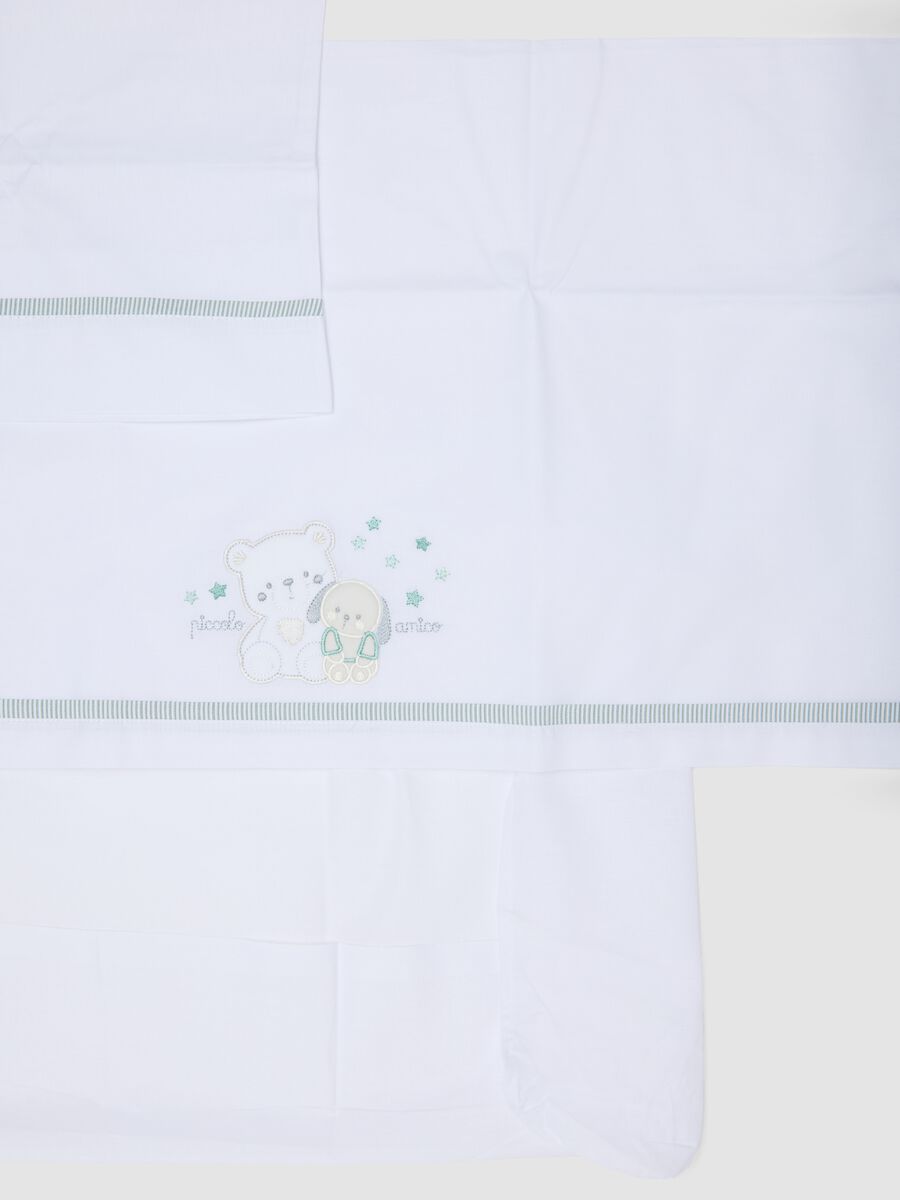 White pure cotton baby sheet with teddy bear and puppy embroidery_2