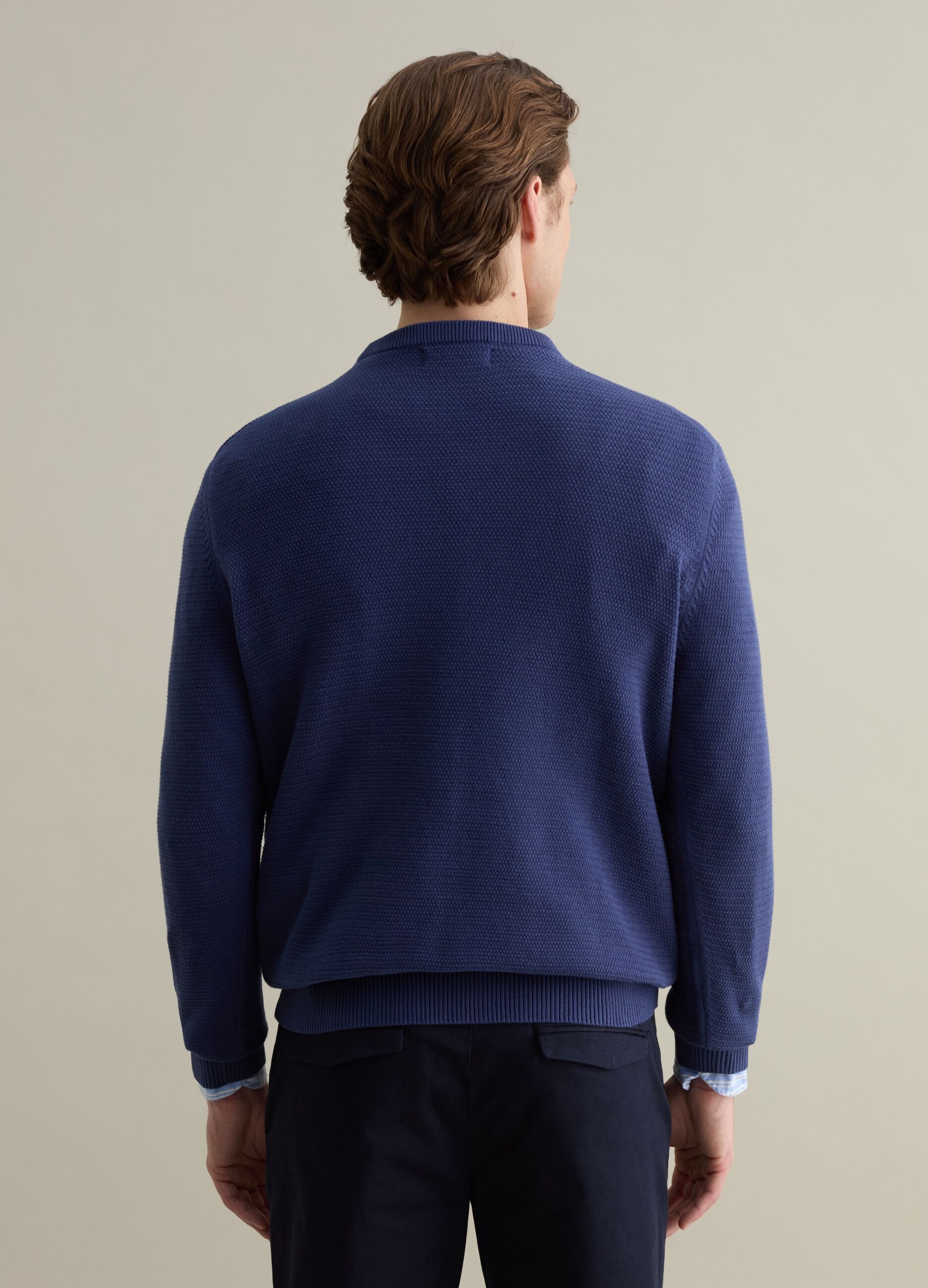 Cotton pullover with wavy trim