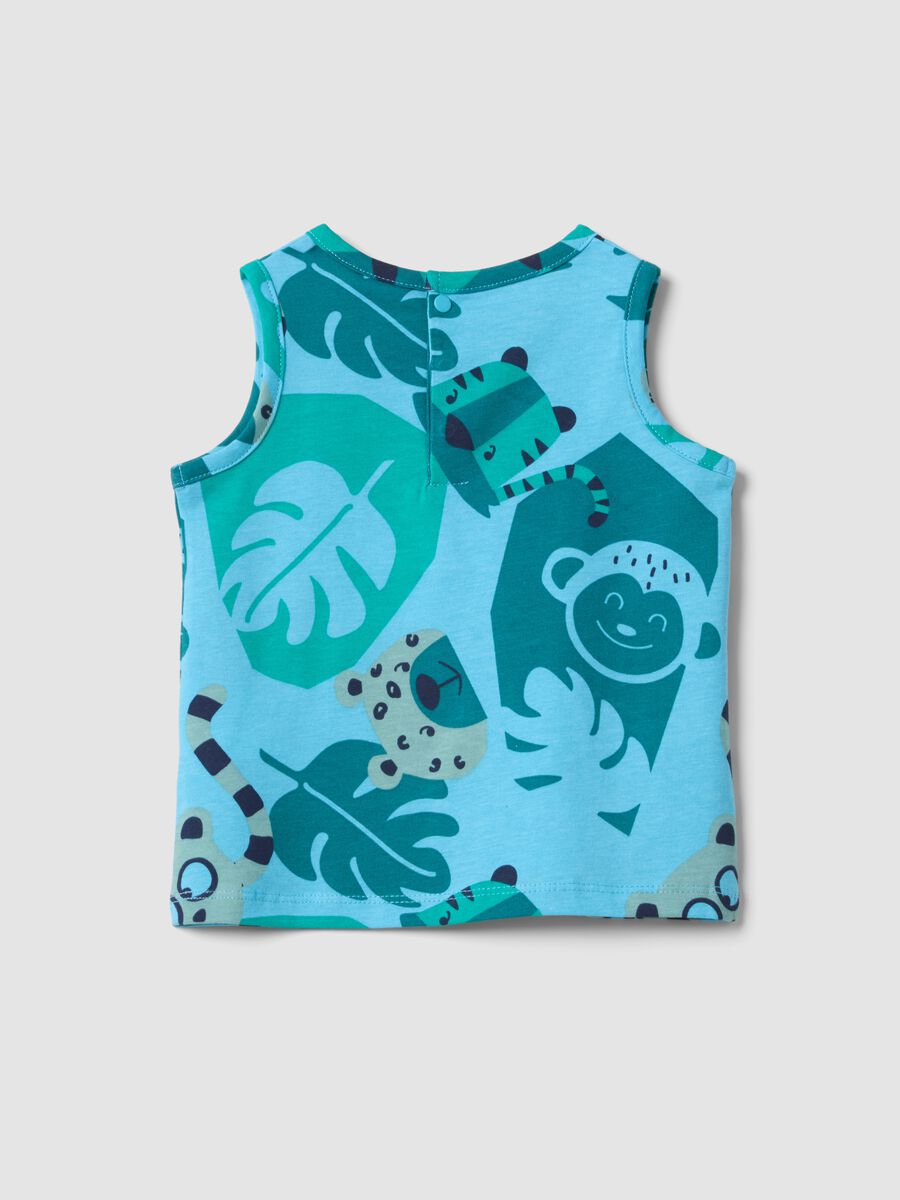 Canotta azzurra in puro cotone con stampa all over per bimbo regular fit_1
