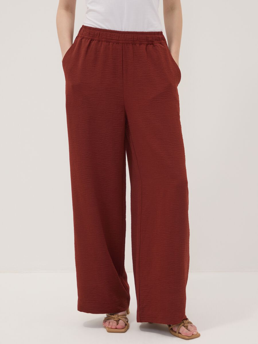 Red wide-leg trousers with elasticated waistband_1