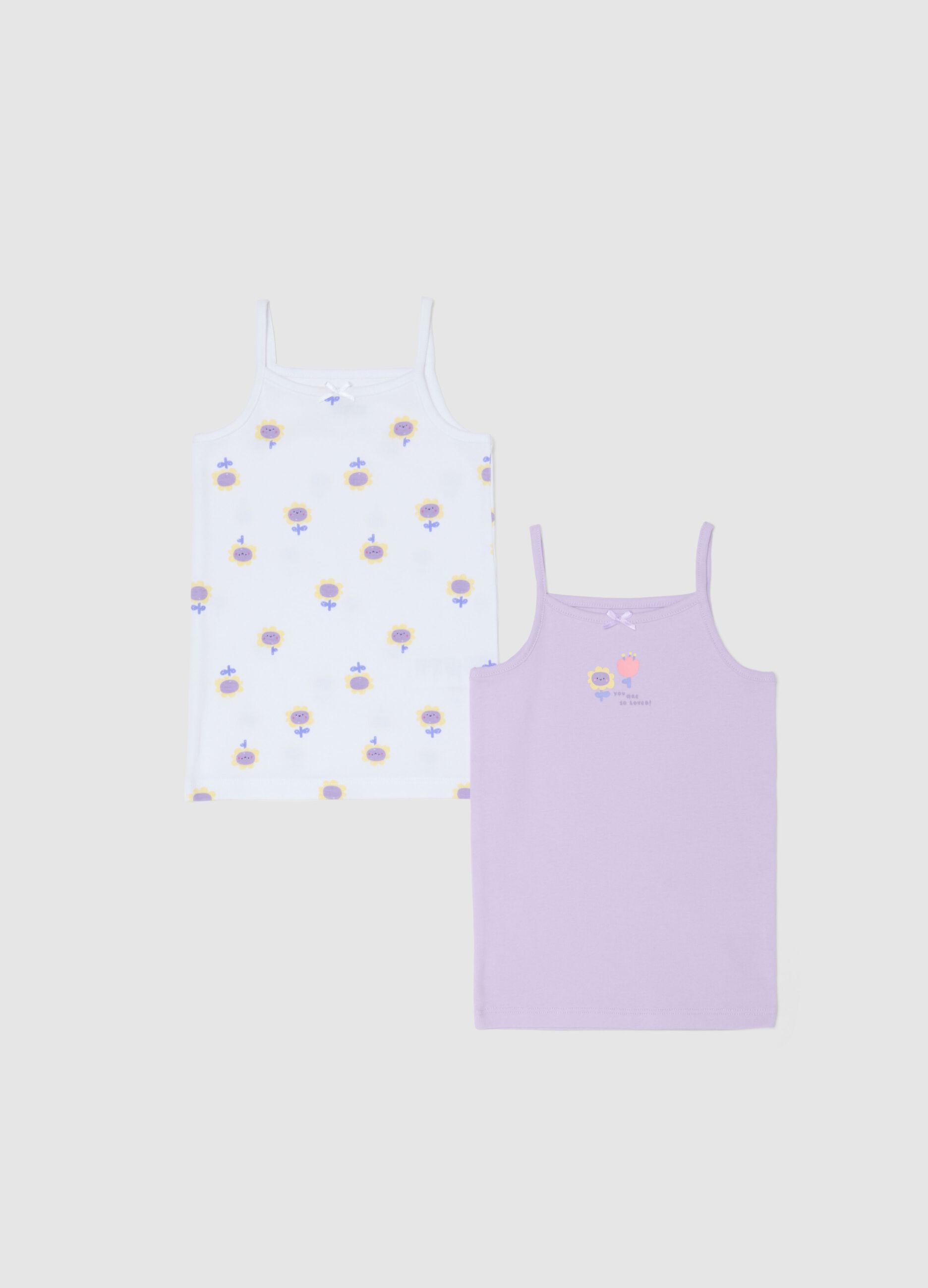 Bipack of multicoloured pure cotton vests for baby girls with sunflowers
