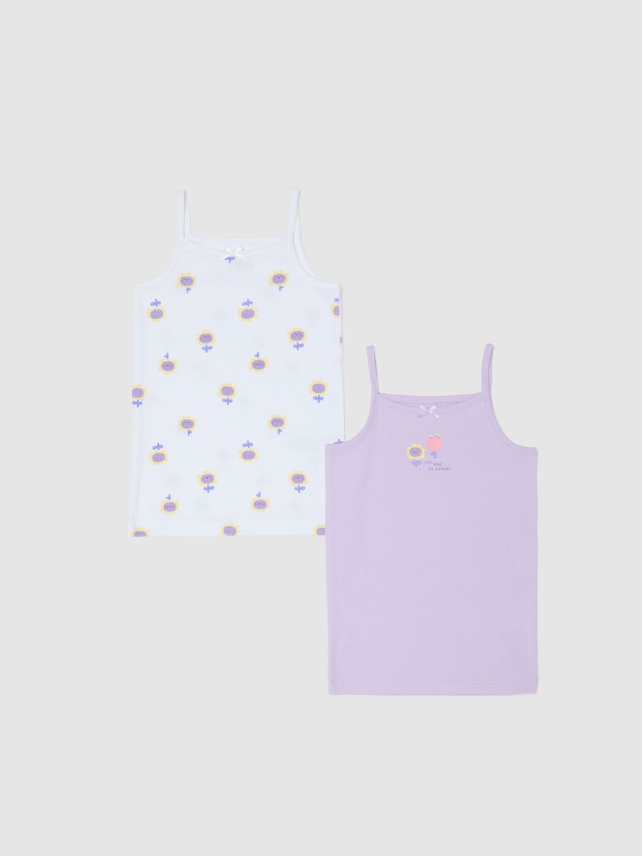 Bipack of multicoloured pure cotton vests for baby girls with sunflowers_0