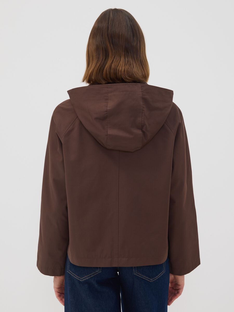 Brown cotton-blend parka jacket with hood and ribbed collar_3