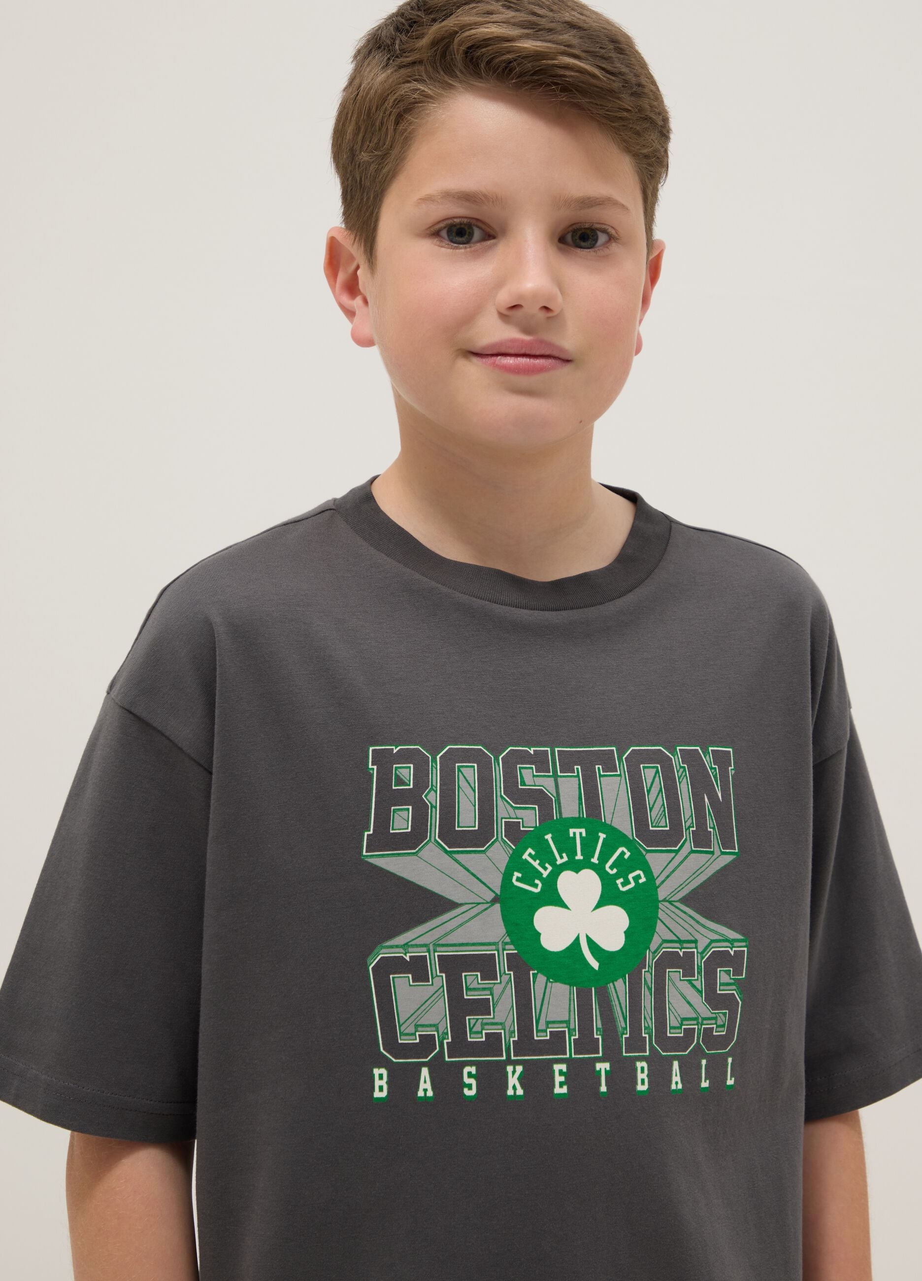 Grey pure cotton oversized fit Boston Celtics kids' t-shirt