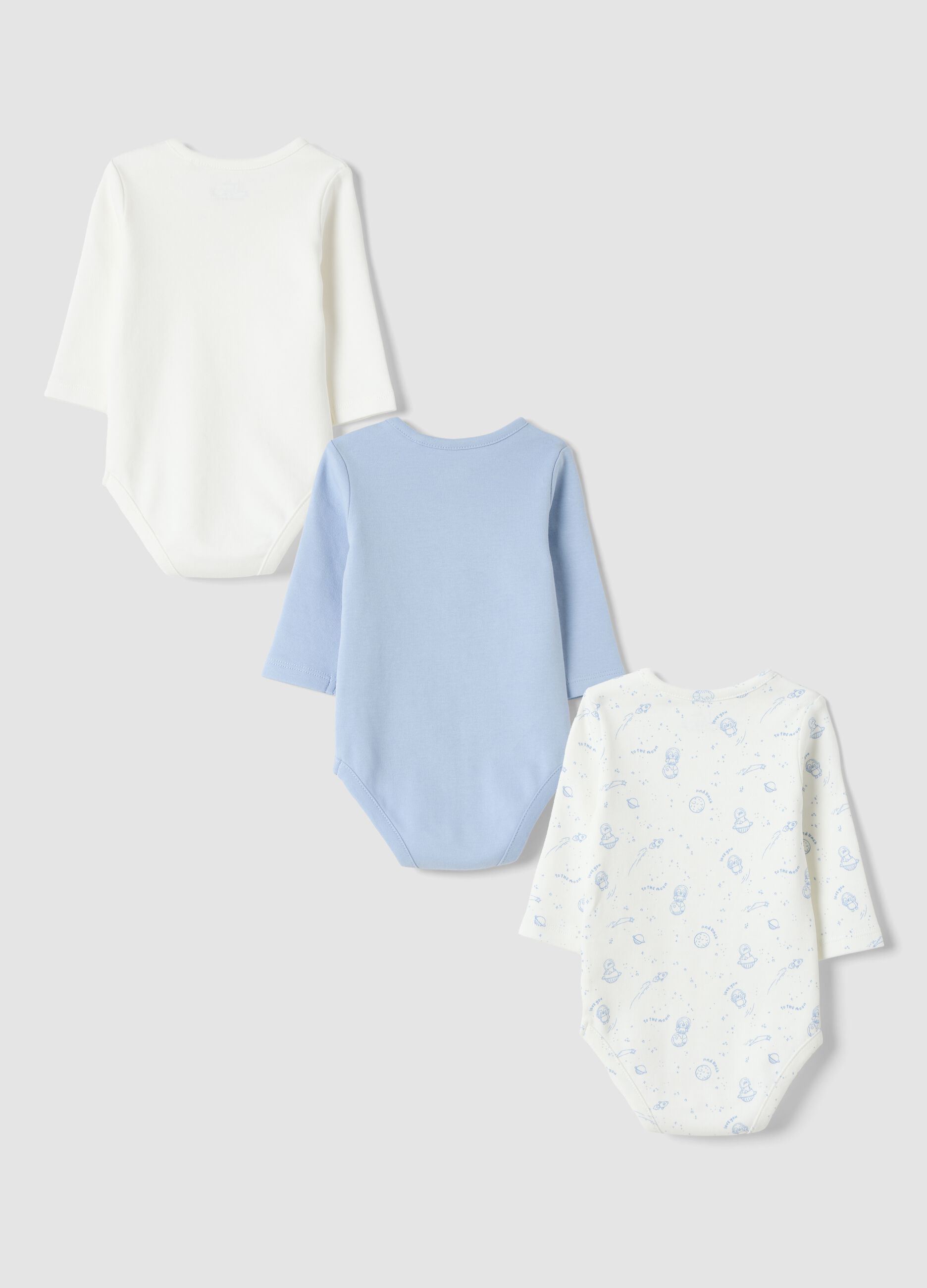 Multicolour three-pack organic cotton crew-neck bodysuits