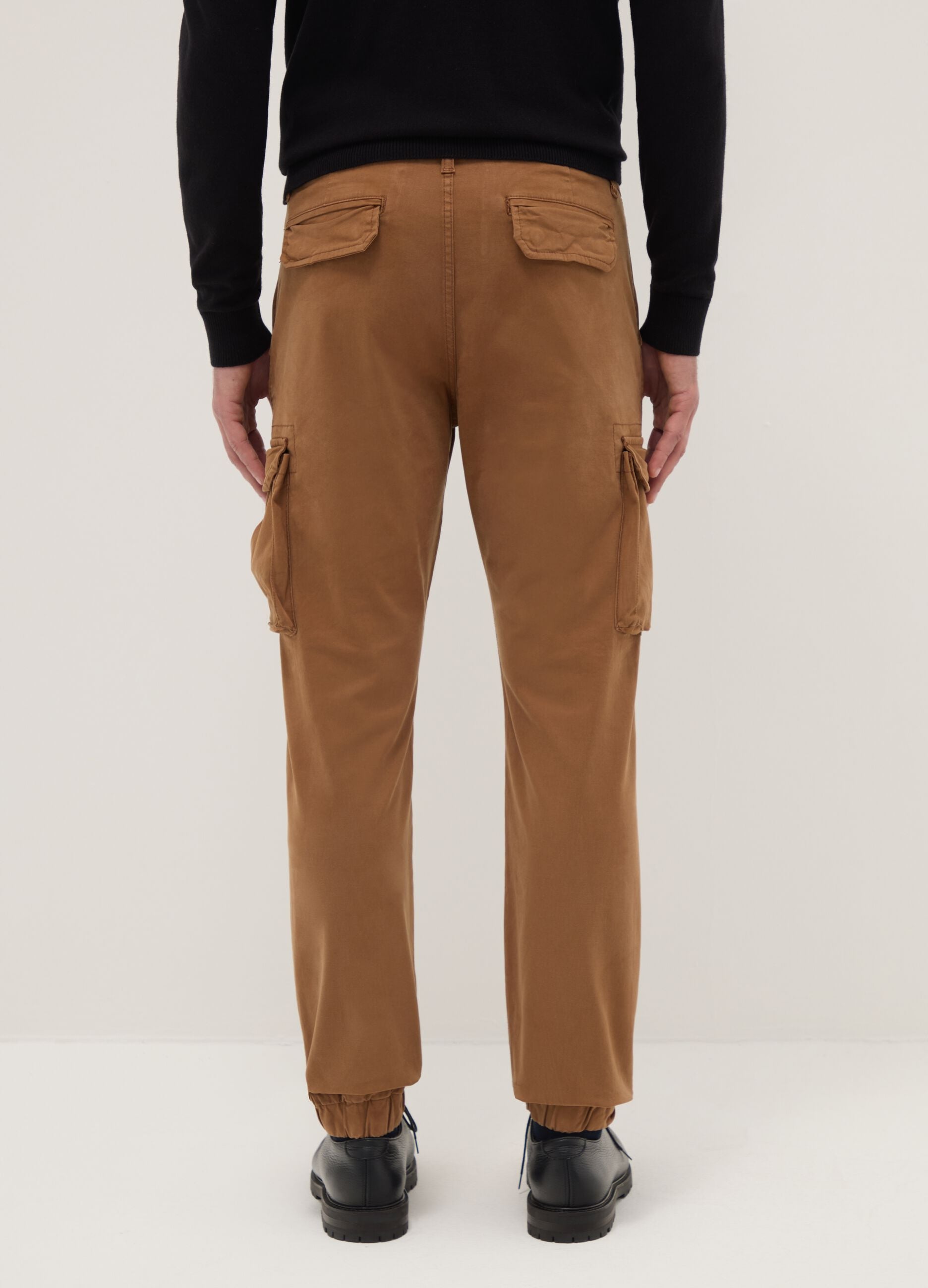 Slim fit brown stretch cotton cargo trousers