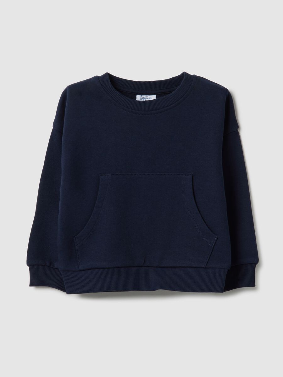 Blue pure cotton sweatshirt for baby, regular fit with pocket_0