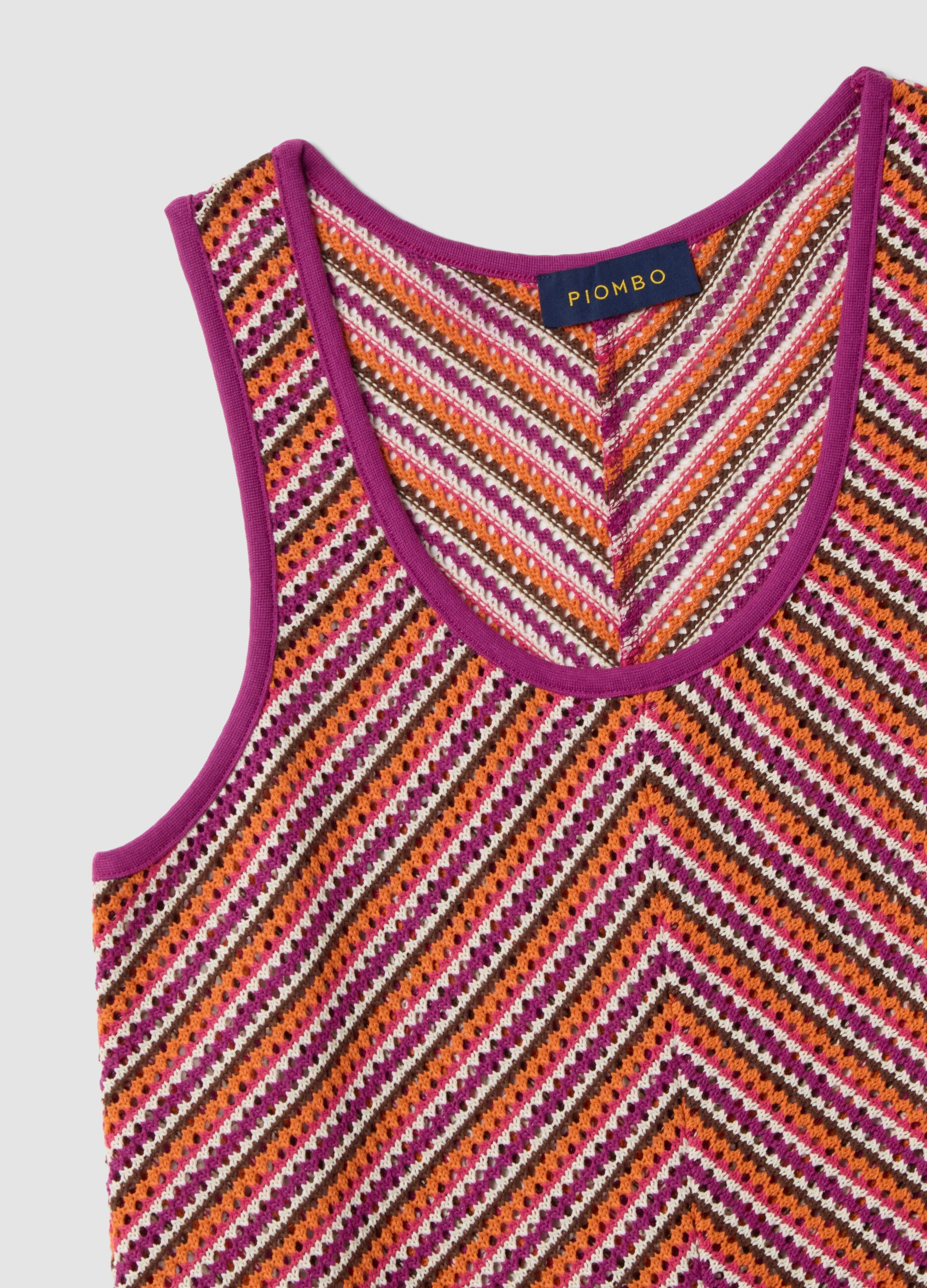 Multicolour crochet tank top in stretch fabric, regular fit