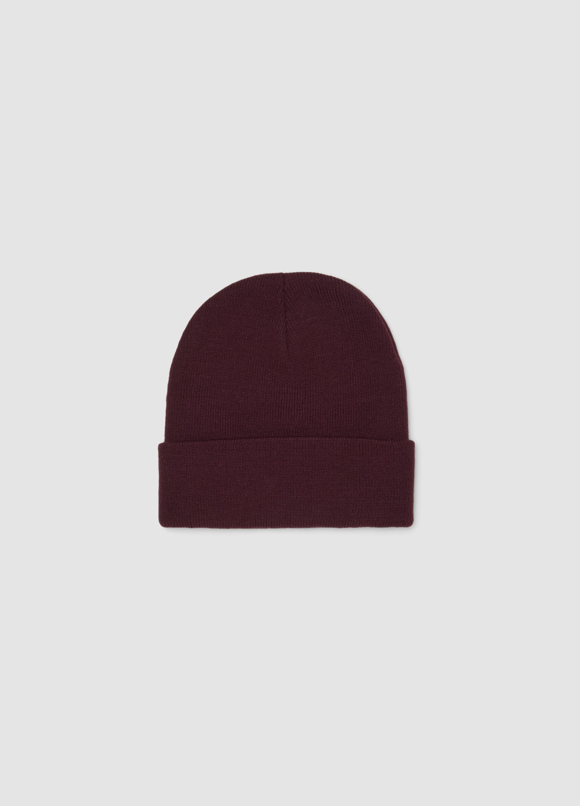 Red jersey knit beanie with turn-up cuff