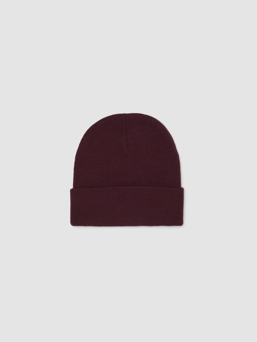 Red jersey knit beanie with turn-up cuff_0