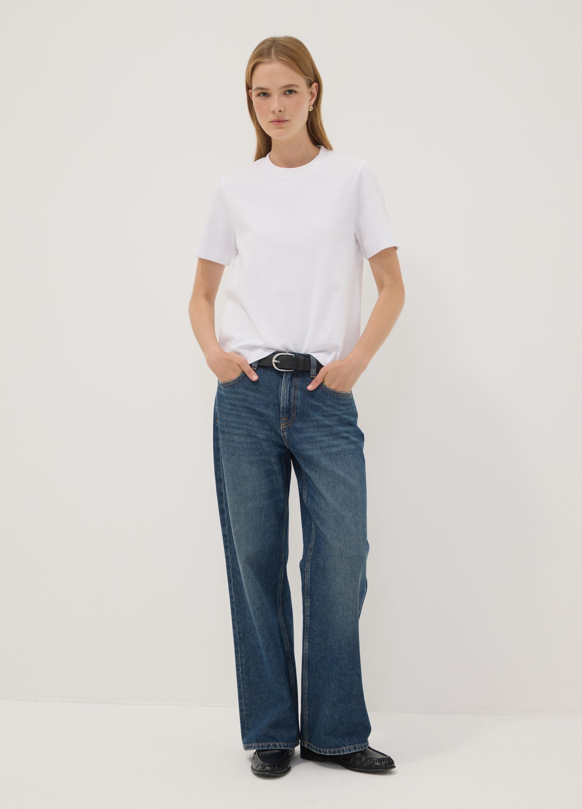 Dark blue pure cotton straight-fit jeans