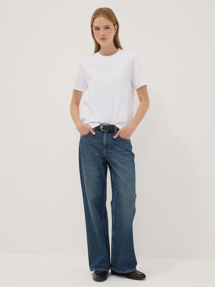 Dark blue pure cotton straight-fit jeans_1