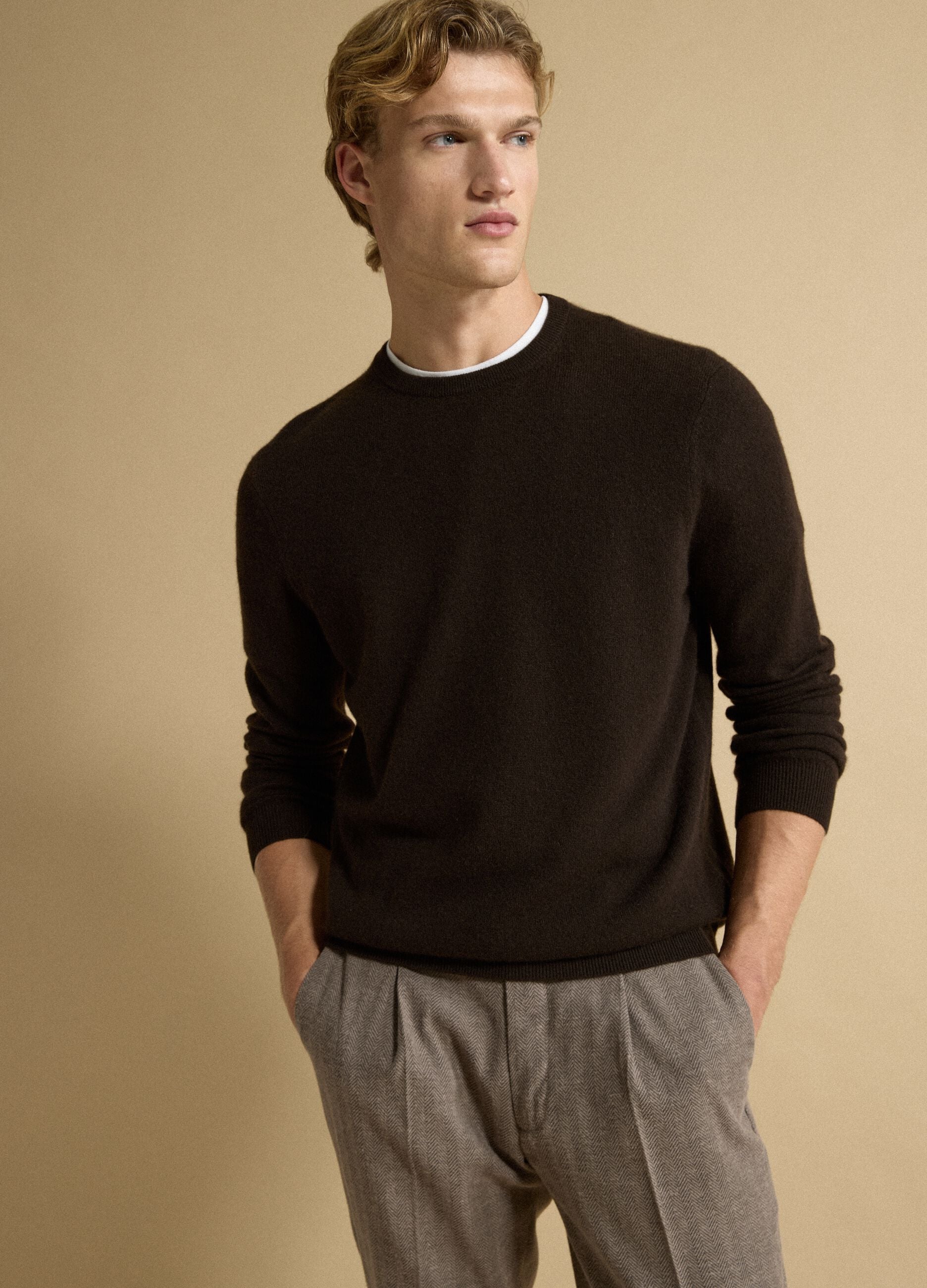 Brown pure cashmere jumper in a regular fit