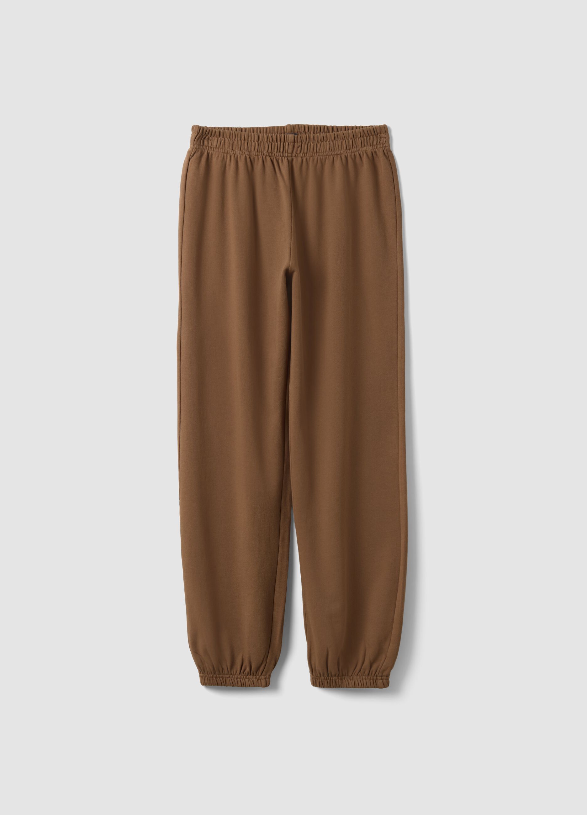 Brown jogger trousers in organic cotton and viscose blend for girls