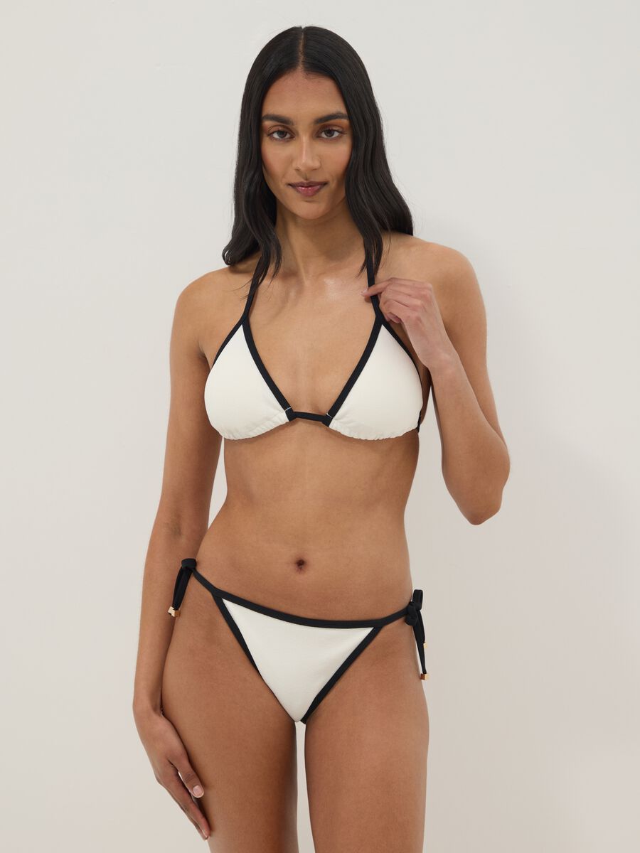 Black and white stretch bikini bottoms with tie sides_0