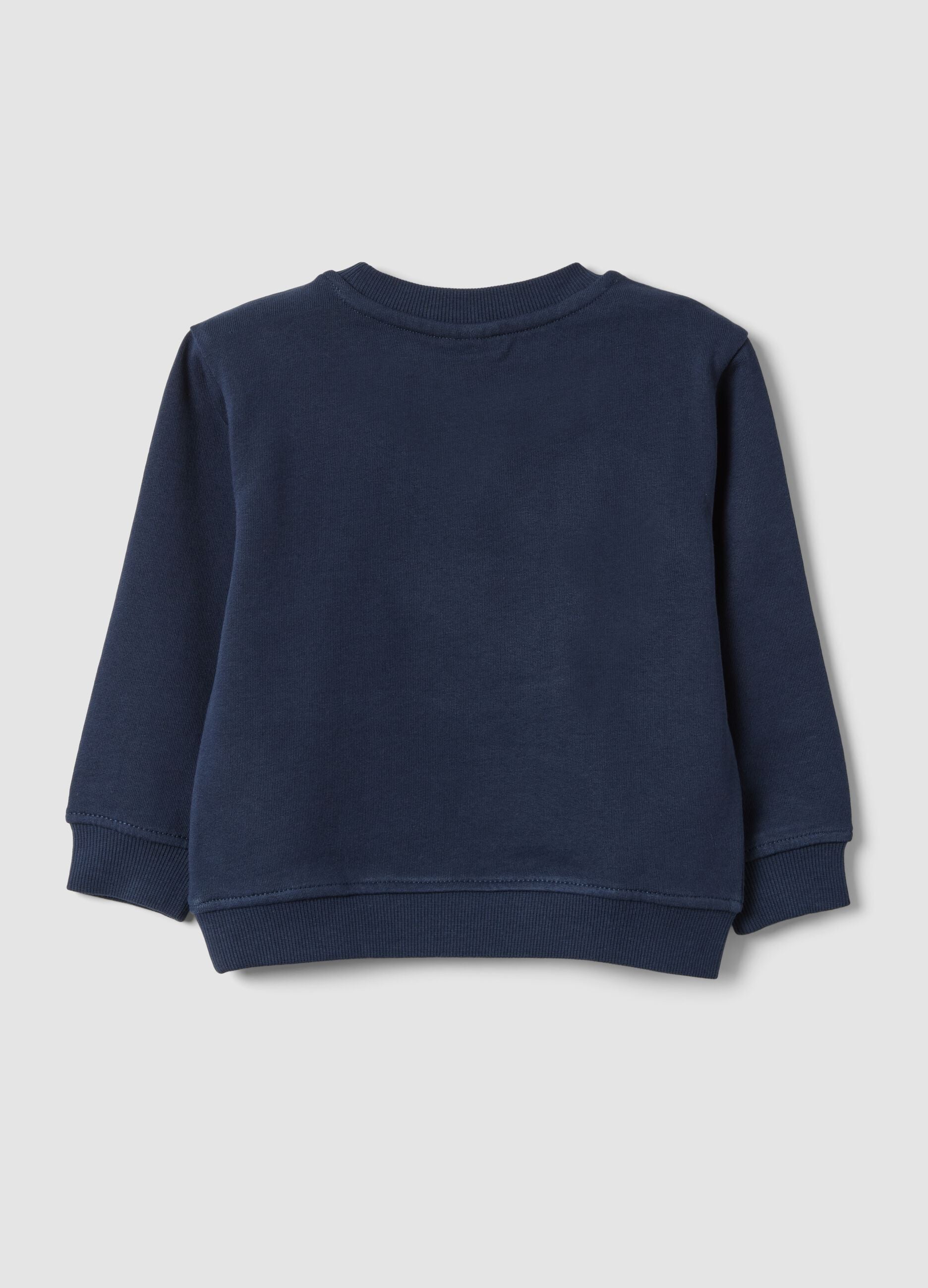 Blue pure cotton crew-neck sweatshirt with print for boys, regular fit