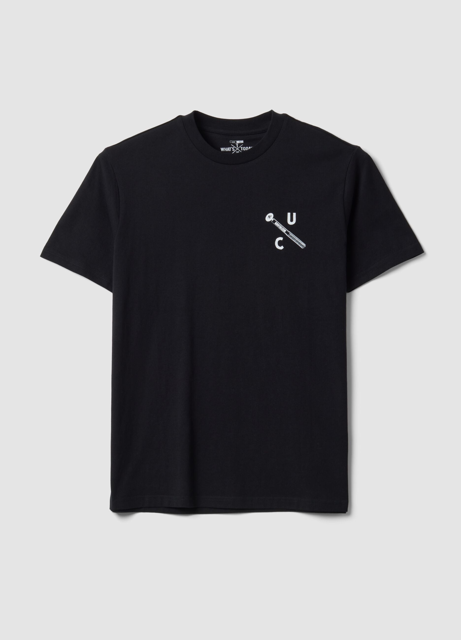 Black pure cotton crew-neck printed T-shirt