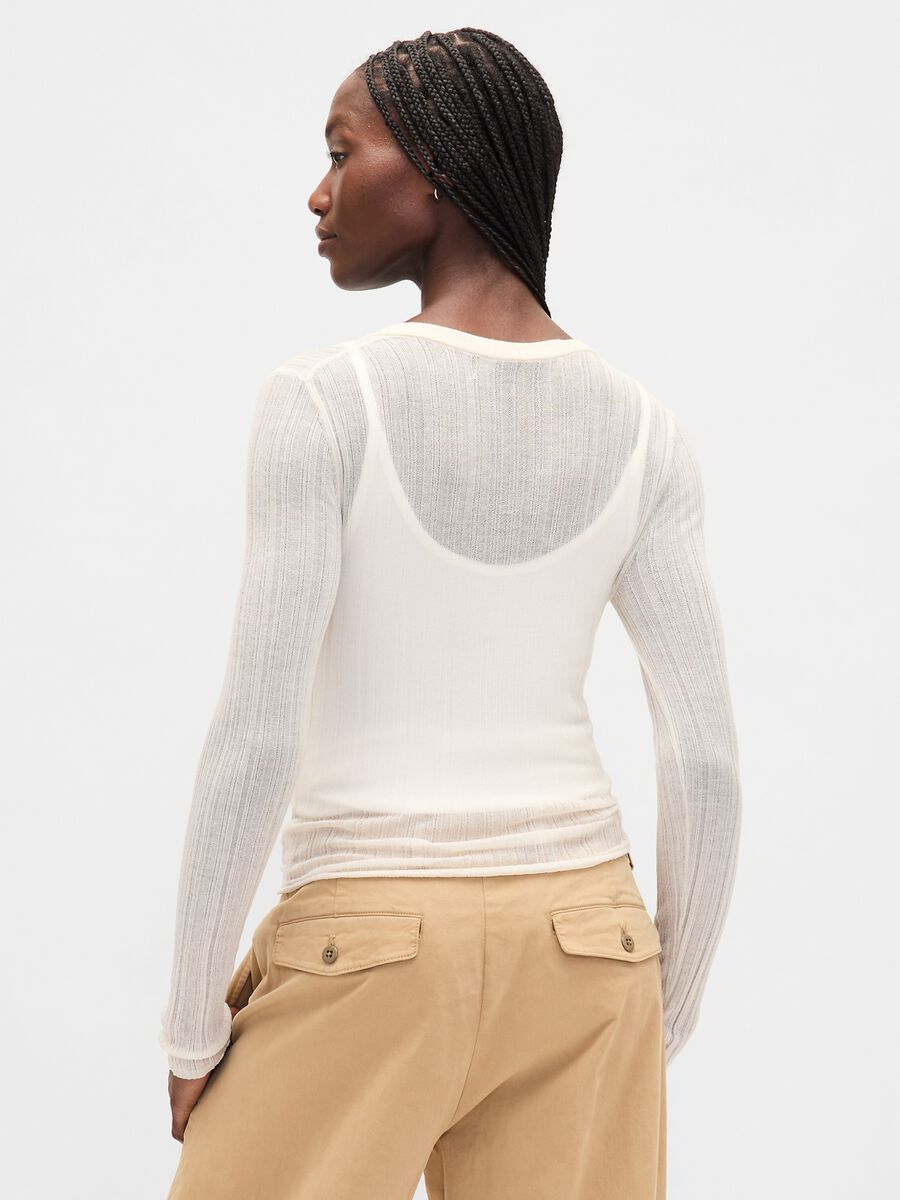 White Sweater with Sheer Long Sleeves_1