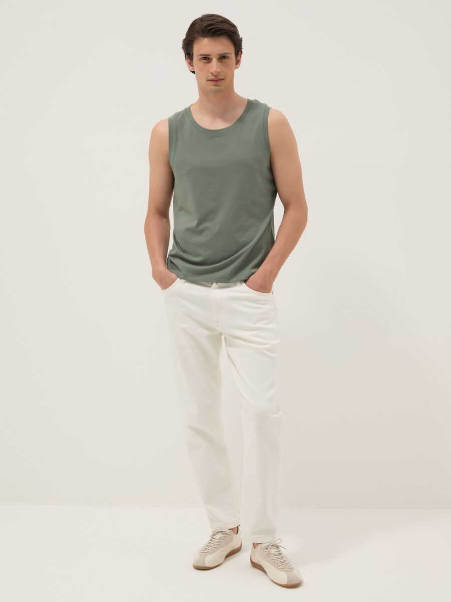 Green crew-neck vest top in pure cotton, regular fit_1