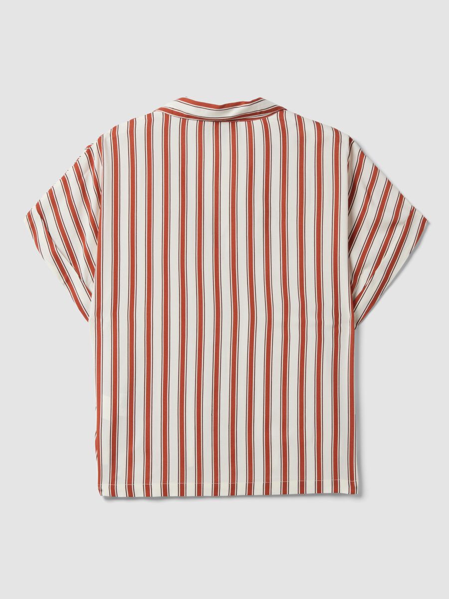 Multicolour striped pure viscose short-sleeve oversized shirt_6
