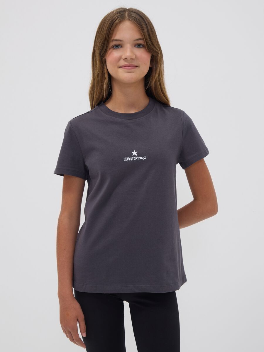 Grey pure organic cotton T-shirt with front and back print for girls_1