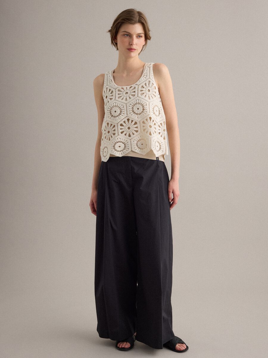 Tank top beige in puro cotone con lavorazione crochet_2