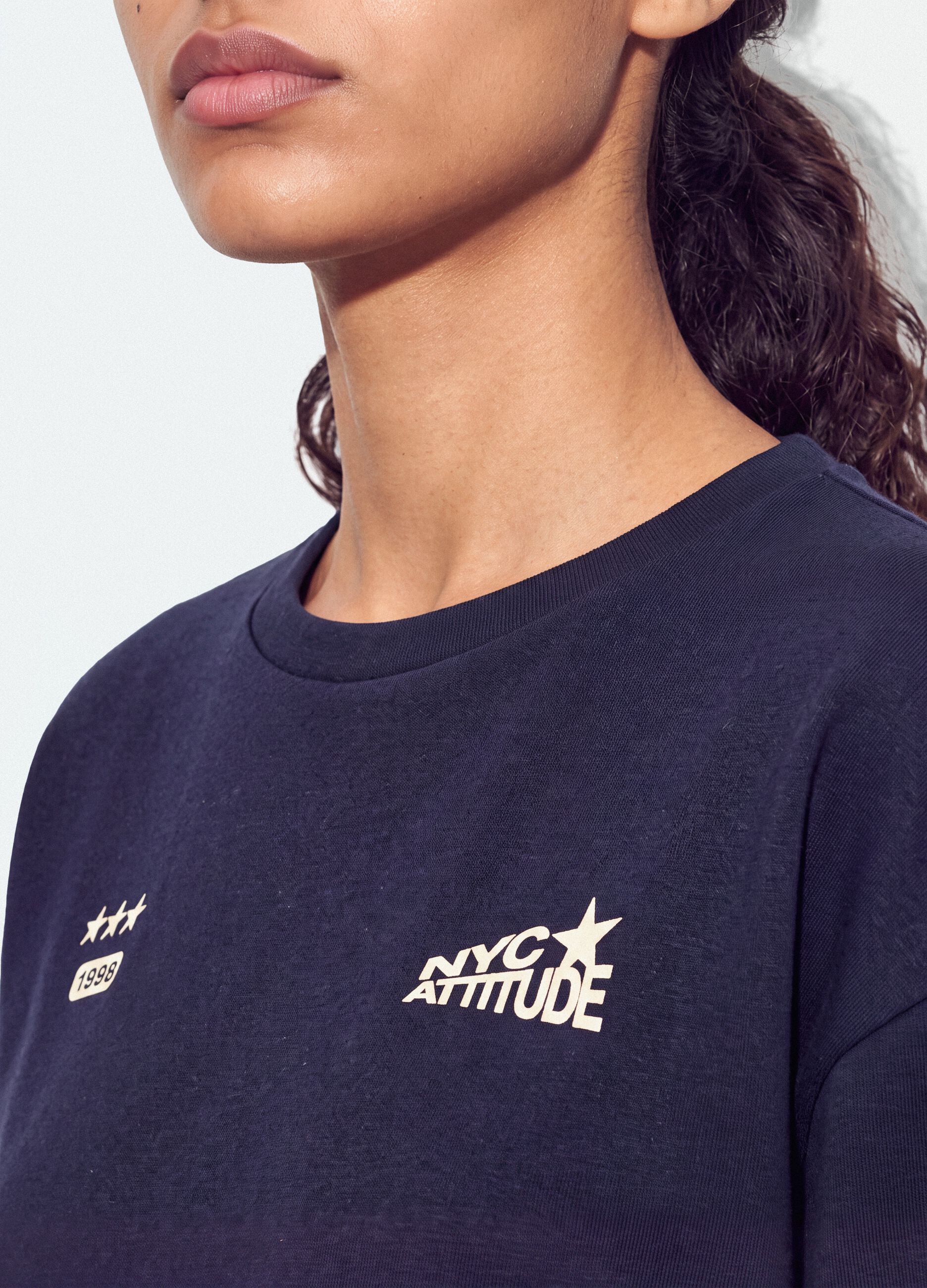 Blue cotton-blend crew-neck sweatshirt with print