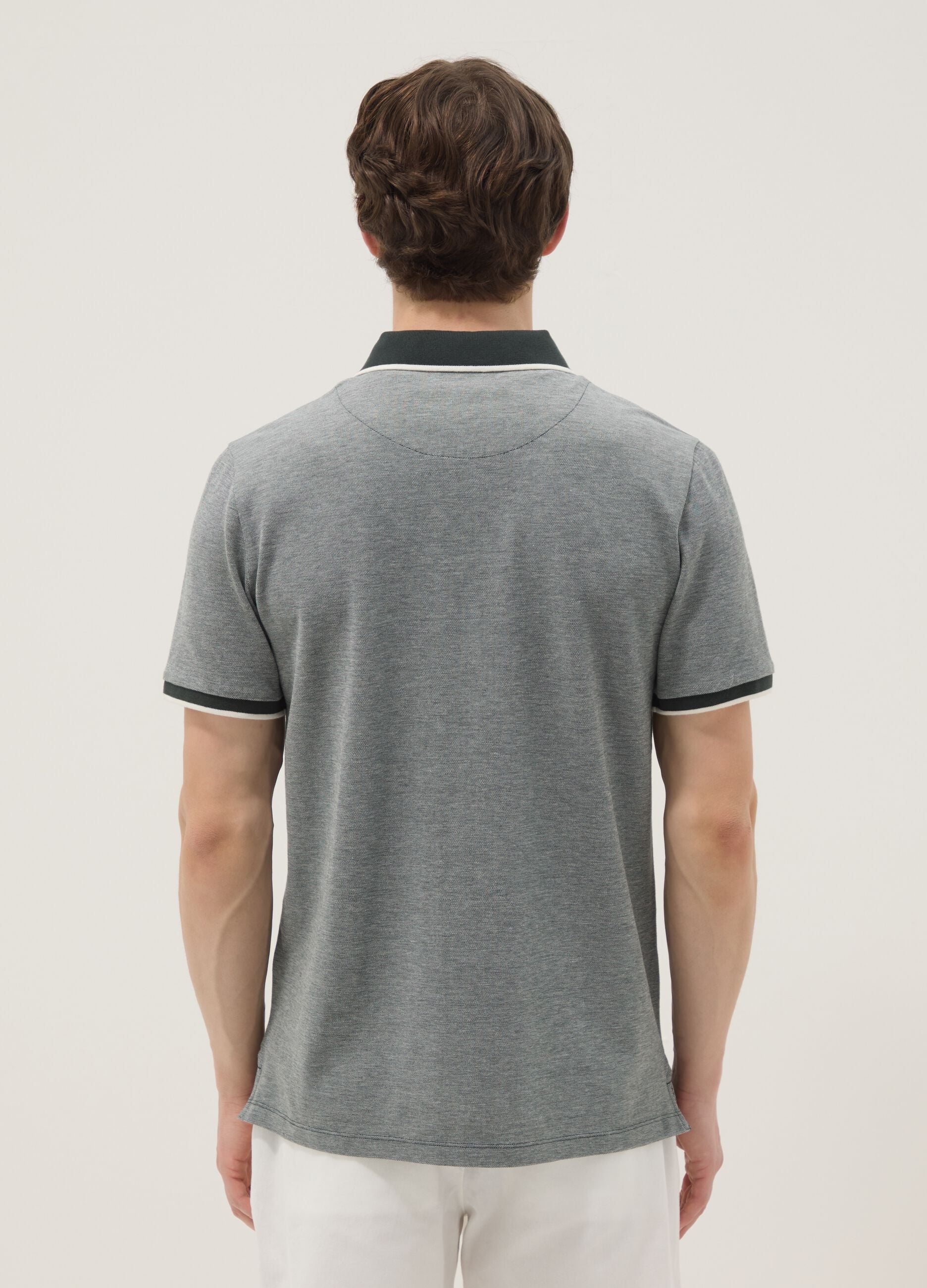 Grey pure cotton polo shirt with classic collar