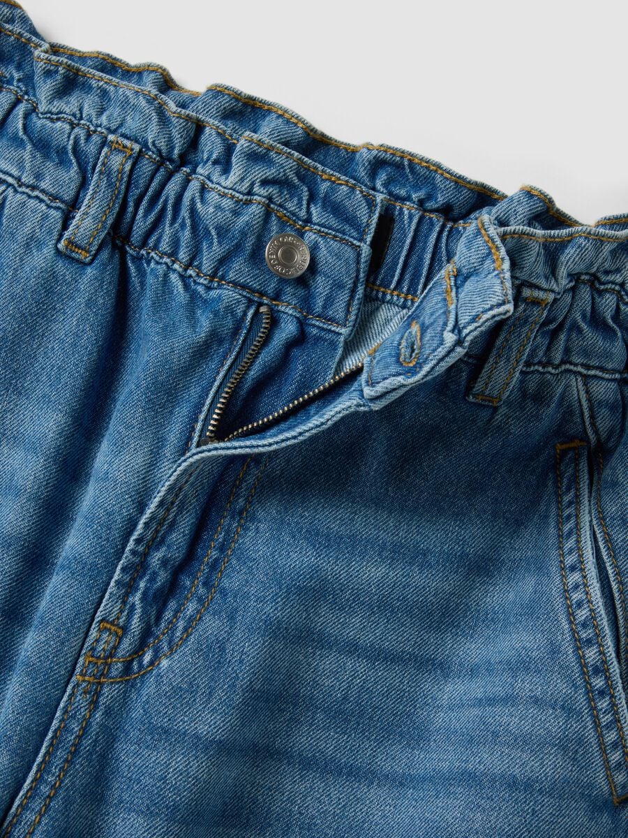 Light blue pure cotton denim jeans with paperbag waist, baggy fit_5