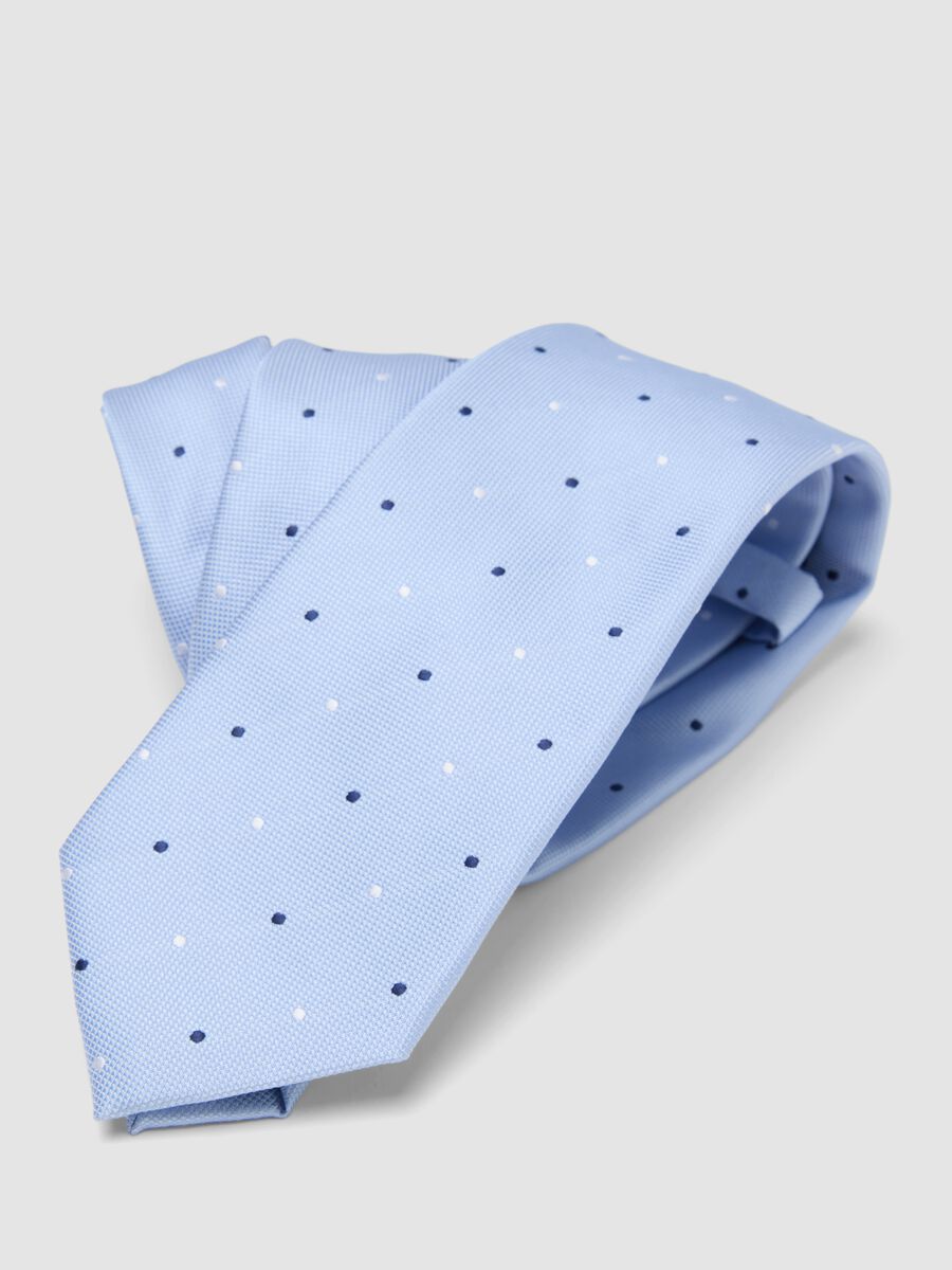 Cravatta azzurra pala 7,5 cm con motivo a pois_2